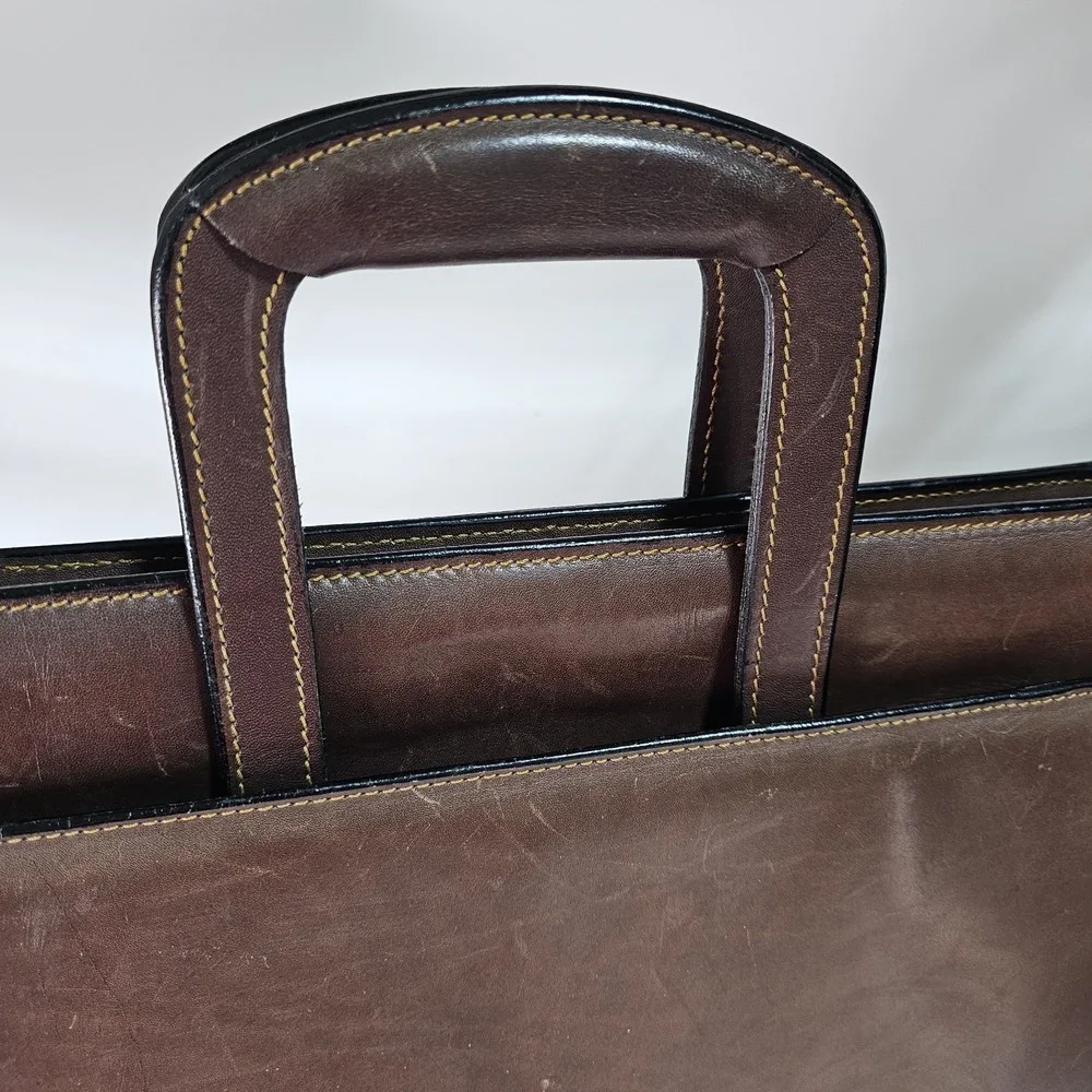 Joseph Daniel Belting Leather Briefcase Single Gusset Retractable Handles USA